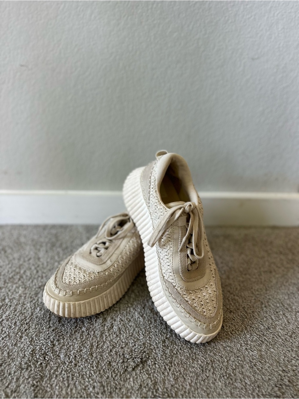 Dolce Vita Beige Woven Platform Sneakers